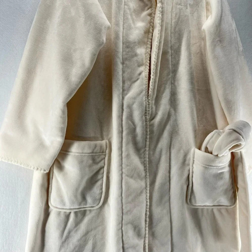 Pottery Barn Robe Womens Size Small Plush Fleece Lined Shawl Wrap Belted Ivory - Picture 2 of 12